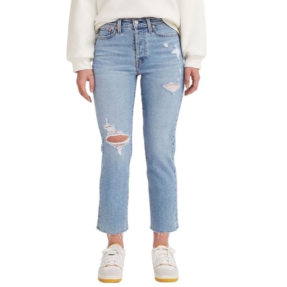 Levi’s Women’s Wedgie High Waist Straight Leg Jeans Size 32 Button Fly Raw Hem - Picture 2 of 12